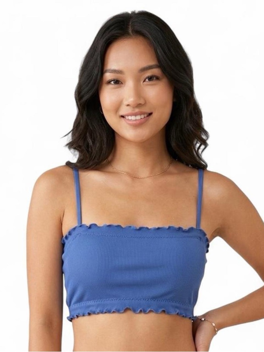 Zaful blue ruffle crop swimming top Size M